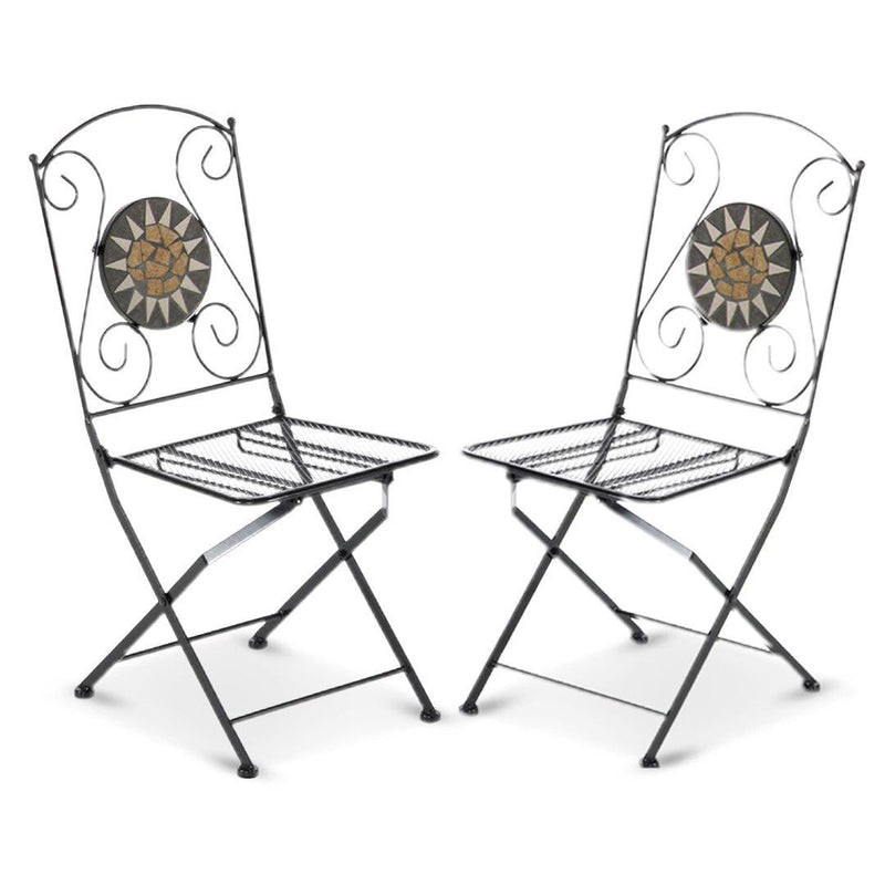 Set 2 Sedie da Giardino Pieghevoli in Ferro con Mosaico Musa