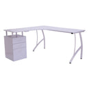 Scrivania Moderna ad Angolo con Cassetti in Legno Bianco 152x144x76 cm 