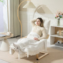 Poltroncina Relax 67x93-114x105 cm con Rivestimento in Velluto e Poggiapiedi Regolabile in Legno Crema      