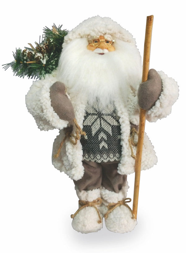 Leuchtende Weihnachtsmannpuppe mit Tannennadeln 6 LED aus Stoff H46 cm Weiß Soriani online