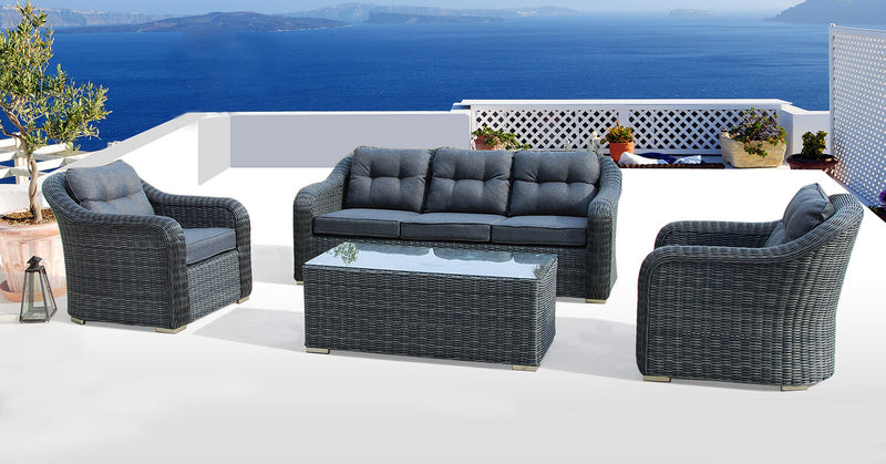 Set Salotto da Giardino in Polyrattan Divano 2 Poltrone e Tavolino Bauer Formentera Grigio