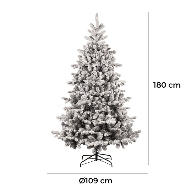 Albero di Natale Artificiale Floccato Effetto Realistico Innevato 180 cm 628 Rami Montaggio a Ombrello Effetto Neve