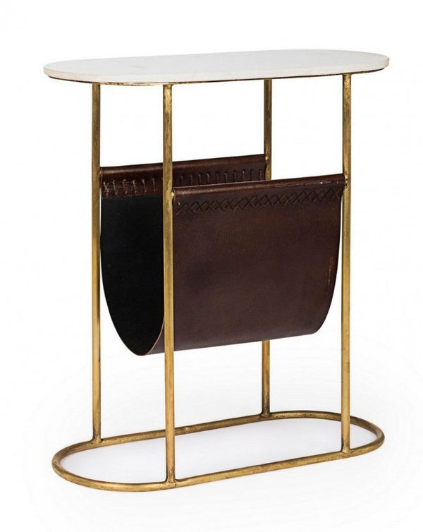 sconto Marmol Couchtisch aus Metall mit Zeitungsständer