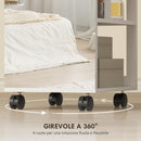 Specchio Girevole con Armadietto Portagioielli e Appendiabiti 37x40x165,5 cm Luce LED Regolabile e Serratura in MDF Bianco  