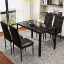 Set da Pranzo Tavolo con Piano in Vetro e 4 Sedie in Metallo e Similpelle  Nero