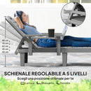 Set 2 Sdraio da Giardino Regolabili 79x158x88 cm con Tavolino e Braccioli in Polipropilene Grigio Scuro      