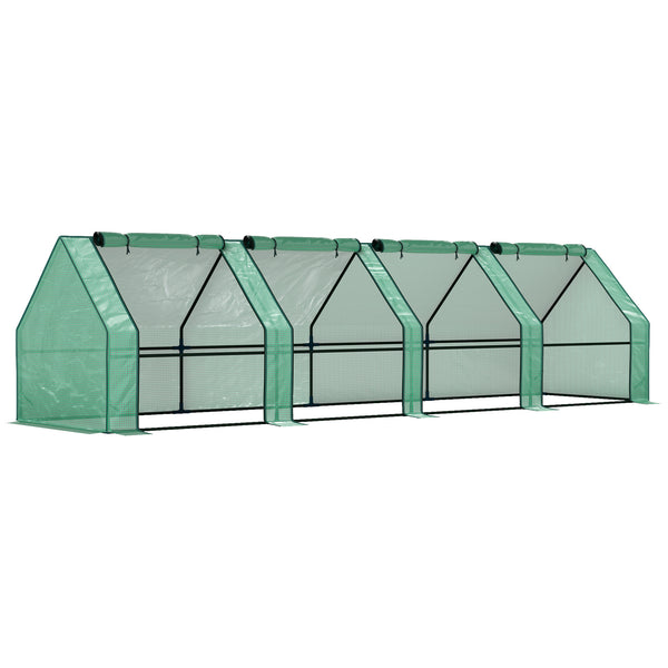 Mini Serra da Giardino 360x90x90 cm a 4 Porte Arrotolabili con Copertura Allungata in Acciaio e PE Verde prezzo