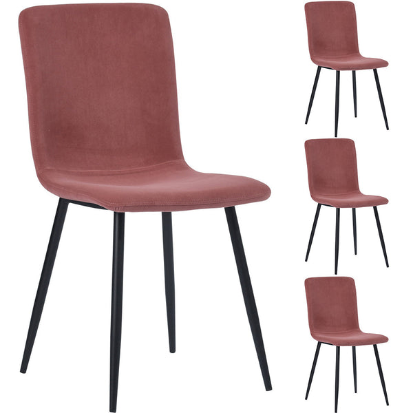 Set 4 Sedie per Sala da Pranzo in Velluto Rosa con Gambe Nere Seduta Ergonomica sconto