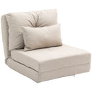 Divano Letto Futon Pieghevole 3 in 1 con 2 Cuscini Lavabili 60x80x56 cm Reclinabile 5 Posizioni in Lino Beige      