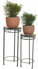 Set 2 Sgabelli Portapiante in Ferro Battuto con Mosaico Soriani Tuscany Nero