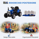 Trattore Elettrico per Bambini con Rimorchio Rimovibile Telecomando Porta USB Musica e Luci Blu      