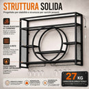 Portabottiglie da Parete 100x15x80 cm con Luci LED Portabicchieri e Ripiani in Acciaio al Carbonio Nero      