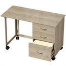 Scrivania da Ufficio Pieghevole 107x50x72 cm con 3 Cassetti e 4 Ruote con Freno in Truciolato e MDF Rovere      