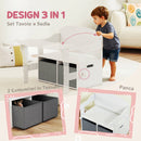 Panca Porta 3 in 1 Giochi per Bambini 3-6 Anni Convertibile in Tavolo e Sedia con 2 Contenitori in MDF Bianco      