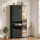Scarpiera con Specchio 82x30x168 cm 4 Cassetti Ribalta e Armadietto 2 Ante in MDF Nero      