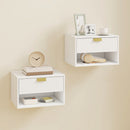 Set di 2 Comodini Sospesi 40x30x25 cm con Cassetto Canettato e Mensola Aperta in Melanina Bianco      