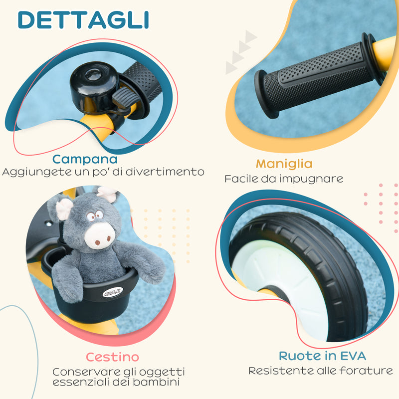 Triciclo per Bambini con Seduta Regolabile 70.5x50x58 cm Struttura in Metallo Giallo  