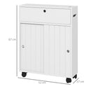Mobile Bagno Stretto 52x17x67 cm con Ruote Ante Scorrevoli Ripiani Regolabili e 2 Fori per Carta Igienica Bianco      