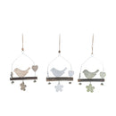 Set 12 Uccellini in Legno con Base da Appendere Largehzza 15 cm