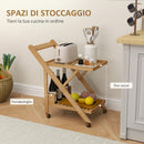 Carrello da Cucina Portavivande Pieghevole 66x40x70 cm a 2 Livelli con Portabottiglie in Legno di Bambù   