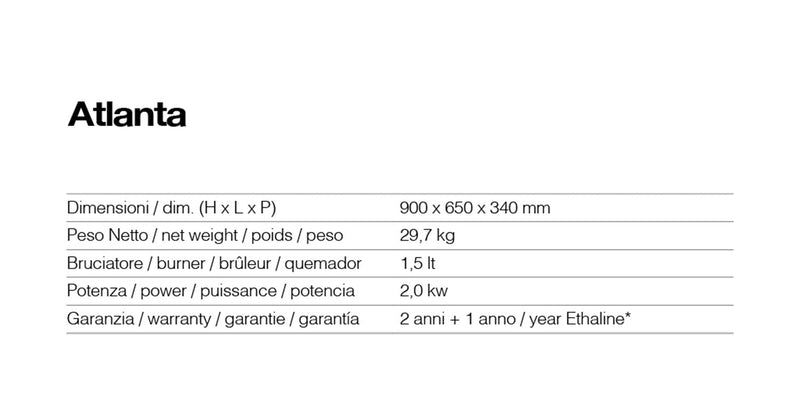 Camino a Bioetanolo da Pavimento 65x34x90 cm 2000W 1,5L Atlanta Nero 