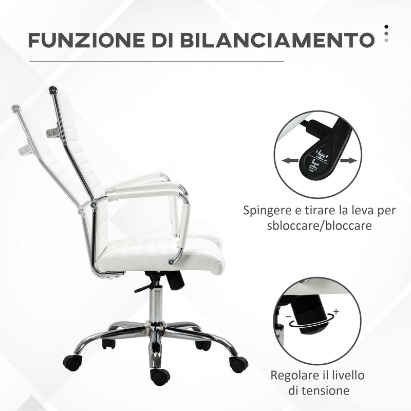 Sedia da Ufficio Ergonomica Funzione Dondolo 54x62x104-114 cm in Finta Pelle Bianco 