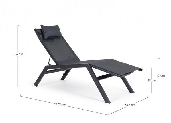 online Lettino Chaise Longue da Giardino 65,5x177x105h cm con Cuscino Poggiatesta Krion Antracite