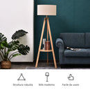 Lampada da Terra Tripode in Legno e Lino con Interruttore a Pedale Altezza 154 cm 