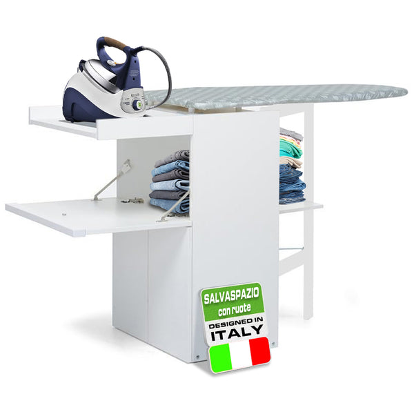 Mobile Asse da Stiro a Scomparsa Salvaspazio Richiudibile 55x38x90,5 cm In MDF Bianco sconto