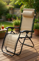 Sedia Sdraio Zero Gravity Reclinabile Pieghevole in Acciaio e Textilene Siesta Beige