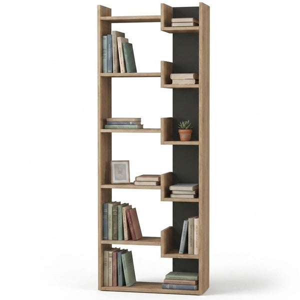 Libreria a 6 Ripiani 60,5x22x162,5 cm Scaffalatura Verticale Moderna Quercia e Antracite prezzo