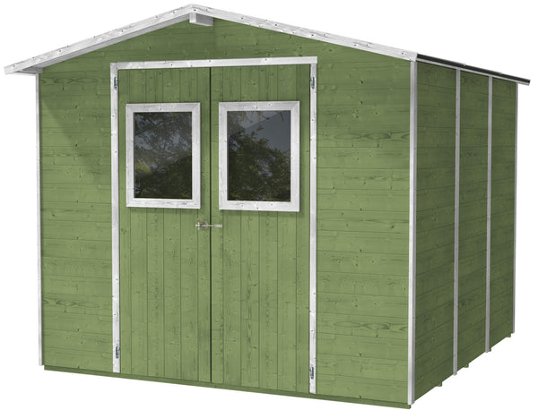 Gartenbox aus Holz für Werkzeuge 238 x 167 x 214 cm mit 2 Türen und Fenstern Ecla Green online