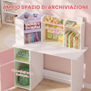Set Scrivania 90x39x95 cm e Sedia per Bambini 5-12 Anni con Libreria Portapenne e Supporto Regolabile per Tablet in MDF Rosa      