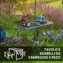 Set Tavolo da Campeggio Pieghevole e Regolabile con 4 Sedie in Alluminio e MDF Nero      
