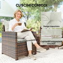 Set Salotto da Giardino con 2 Poltrone Tavolino e Poggiapiedi Salvaspazio in Rattan PE Marrone      