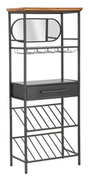Mobile Porta Bottiglie Industry 68x37x165 cm in Ferro e Specchio e Legno di Abete Marrone