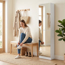 Scarpiera a Specchio 50x20x180 cm con 5 Ripiani in Tessuto non Tessuto e Mensola Inferiore in Legno Bianco      