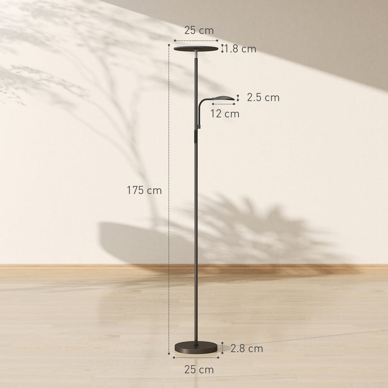 Lampada da Terra con 2 Punti Luce LED Regolabile Temperatura 2700K-6500K con Telecomando in Metallo e PC Nero   