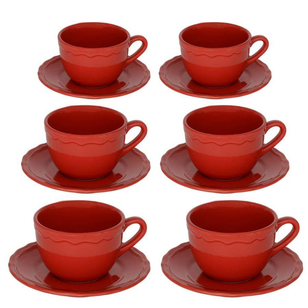 Set 6 Tazze da The con Piattino Ø9,5xh7 cm in Gres Porcellanato Juliet Rosso sconto