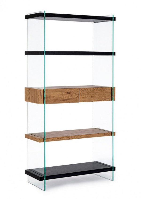 Libreria 4 Ripiani 2 Cassetti 90x39x180h cm Line Wood Nero acquista