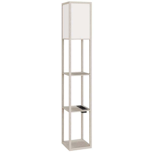 prezzo Lampada da Terra 26x26x160 cm Struttura con Ripiani Luce Regolabile Interruttore a Pedale e Porte USB in MDF Bianco e Rovere