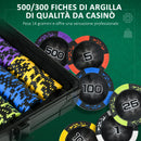 Set Poker con 500 Fiches 2 Mazzi di Carte 5 Dadi Pulsanti e Valigetta Protettiva in Alluminio Nero      