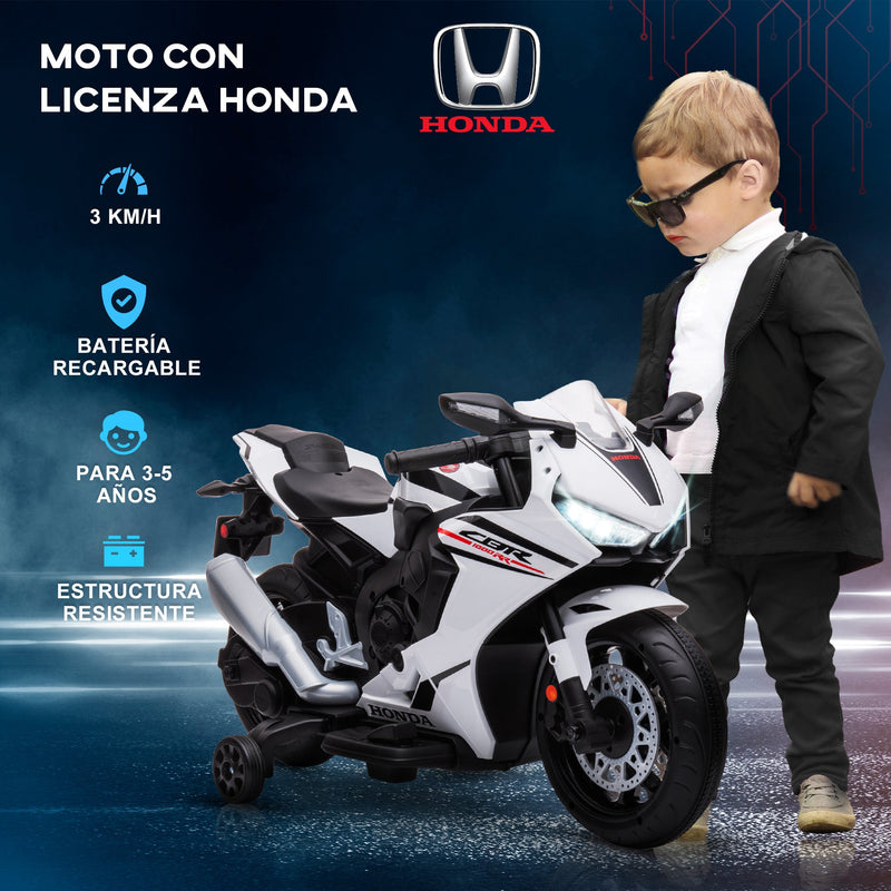 Moto Elettrica per Bambini con Licenza Honda CBR 1000RR 6V Velocità 3km/h Bianco  