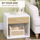 Set 2 Comodini 1 Cassetto 47,5x40x45 cm in Truciolato Bianco e Legno Naturale