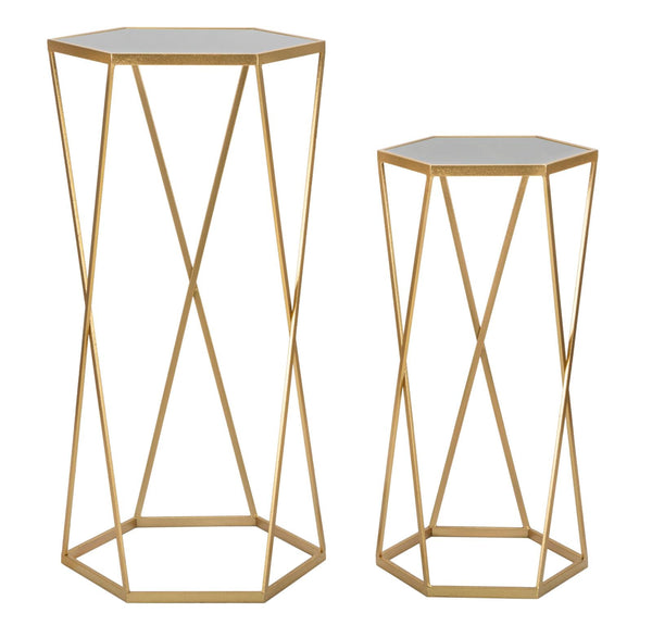 Set 2 Tavolini Esagonal Ø50 cm e Ø40 cm in Ferro e MDF Oro prezzo