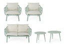 Set 5 Pezzi Salotto da Giardino con Divano 2 Poltrone e 2 Tavolini in Acciaio e PP Nixie Verde Salvia 