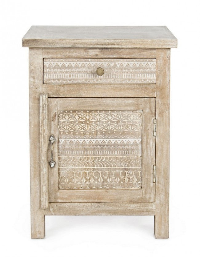 Comodino 1 Anta 1 Cassetto con Vetrora in Legno