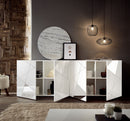 Madia Design Moderno 4 Ante con Serigrafie e Specchi Vittoria 241x42x84 cm Bianco Lucido