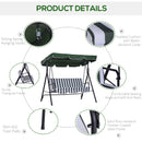 Dondolo 3 Posti da Giardino 172x110x152 cm in Acciaio e Tessuto Verde e Bianco