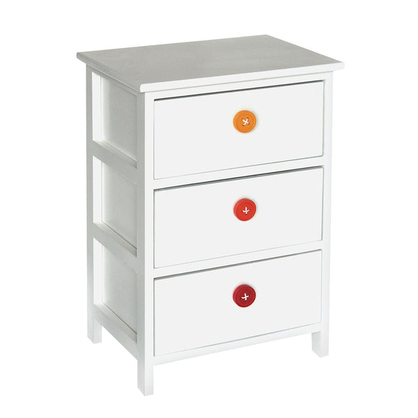 prezzo Kommode mit 3 Schubladen aus weißem Paulownia-Holz mit Fadi-farbigen Knöpfen